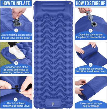 Ultralight camping inflatable sleeping pad with built-in pump, the ultimate choice for hiking,