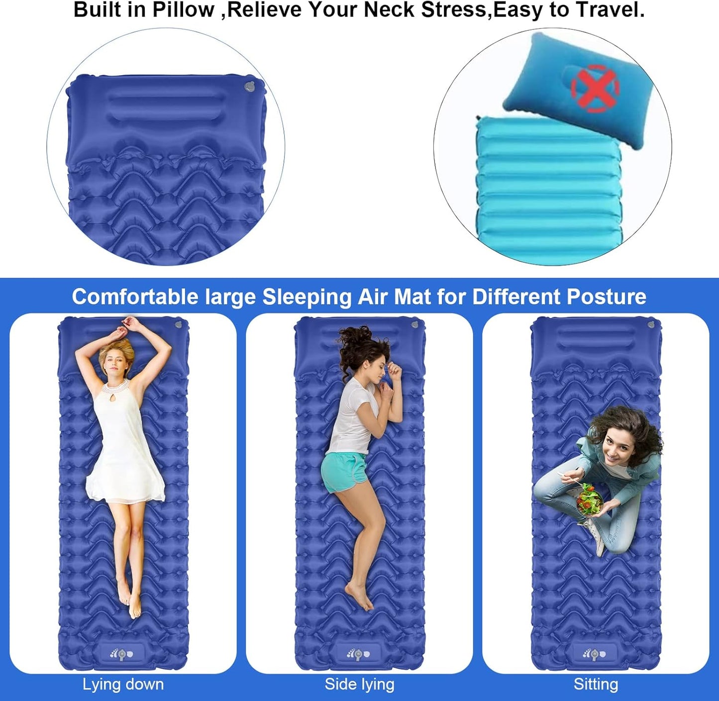 Ultralight camping inflatable sleeping pad with built-in pump, the ultimate choice for hiking,