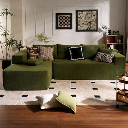 L-Shape Modular Couch, Plush Corduroy Fabric, No Assembly Required