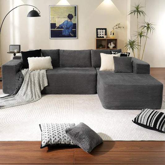 L-Shape Modular Couch, Plush Corduroy Fabric, No Assembly Required